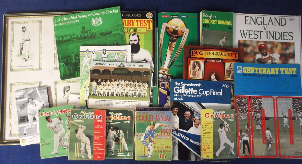 Cricket memorabilia, a large accumulation of items 1950's onwards including Cricket Annuals,