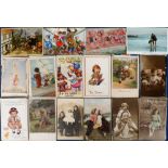 Postcards, a collection of 120+ cards with children's artists (69), and child portraits (52),