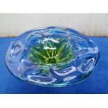 Collectables, Glass, large Murano style narrow footed, gently fluted bowl in green and blue glass.