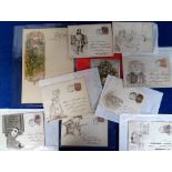 Ephemera, 8 hand drawn pictorial envelope fronts (7 postally used sent from Grimsby 1880s/1890s)