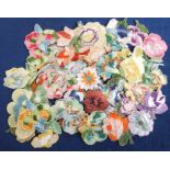 Tobacco silks, Lande, selection of approx. 50, small, silk embroidered flowers (vg)