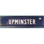 Railwayana, London Transport, enamel destination sign for Upminster, white writing on blue