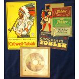 Advertising, 3 card advertising display items, 1 a diecut counter display card for Tobler Chocolate,