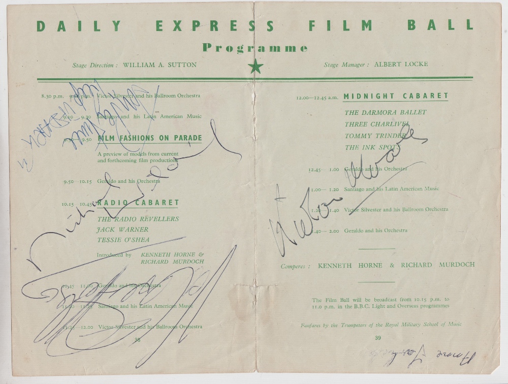 Entertainment autographs, a programme from the Daily Express film ball held in aid of the - Image 2 of 3