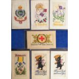 Postcards, a collection of 7 WW1 embroidered silk cards inc. Dorsetshire Regiment (slightly grubby),