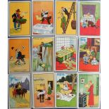 Postcards, a set of 18 cards illustrated by Tom Browne 'The Weekly Telegraph'. Themes inc. police,