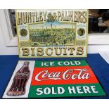 Advertising Signs, Huntley and Palmers reproduction pressed metal sign showing the Reading Biscuit