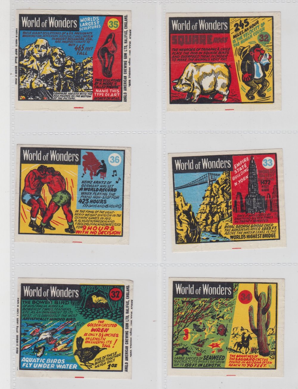 Wax wrappers, Anglo American Chewing Gum, World of Wonders (25), Race Around the World (18),