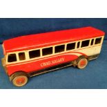 Toy, A Chad Valley Tinplate Clockwork Single Decker Bus, red and cream body, black chassis, fixed