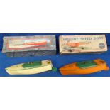 Toys, Hornby Tinplate Clockwork No.1 'Martin' Speed Boat, orange hull and deck, green trim and