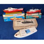 Toys, Sutcliffe Models Tinplate Clockwork Cruisers, Diana, Commodore and Jupiter, in original