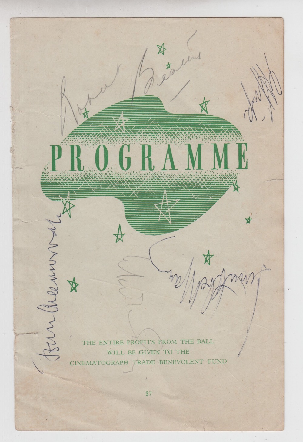 Entertainment autographs, a programme from the Daily Express film ball held in aid of the