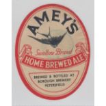 Beer label, Amey's Brewery Ltd, Petersfield, Swallow Brand, Home Brewed Ale, vertical oval, 99mm