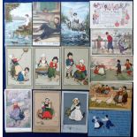 Postcards, a collection of approx. 40 artist drawn cards of children. Artists inc. Parkinson (22),