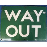 Railwayana, Southern Railway enamel sign 'Way Out', white lettering on green background, approx.