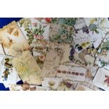 Tony Warr Collection, Ephemera, 35 Victorian pretty floral die cut embossed greetings cards mostly