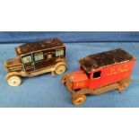 Toys, Early Wells Tinplate Clockwork Vans, Police Van, in dark blue, balloon wheels, 'W417' reg,