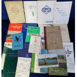 Golf, a collection of 22 golf club handbooks, scorecards & course layouts mostly 1950's-70's various