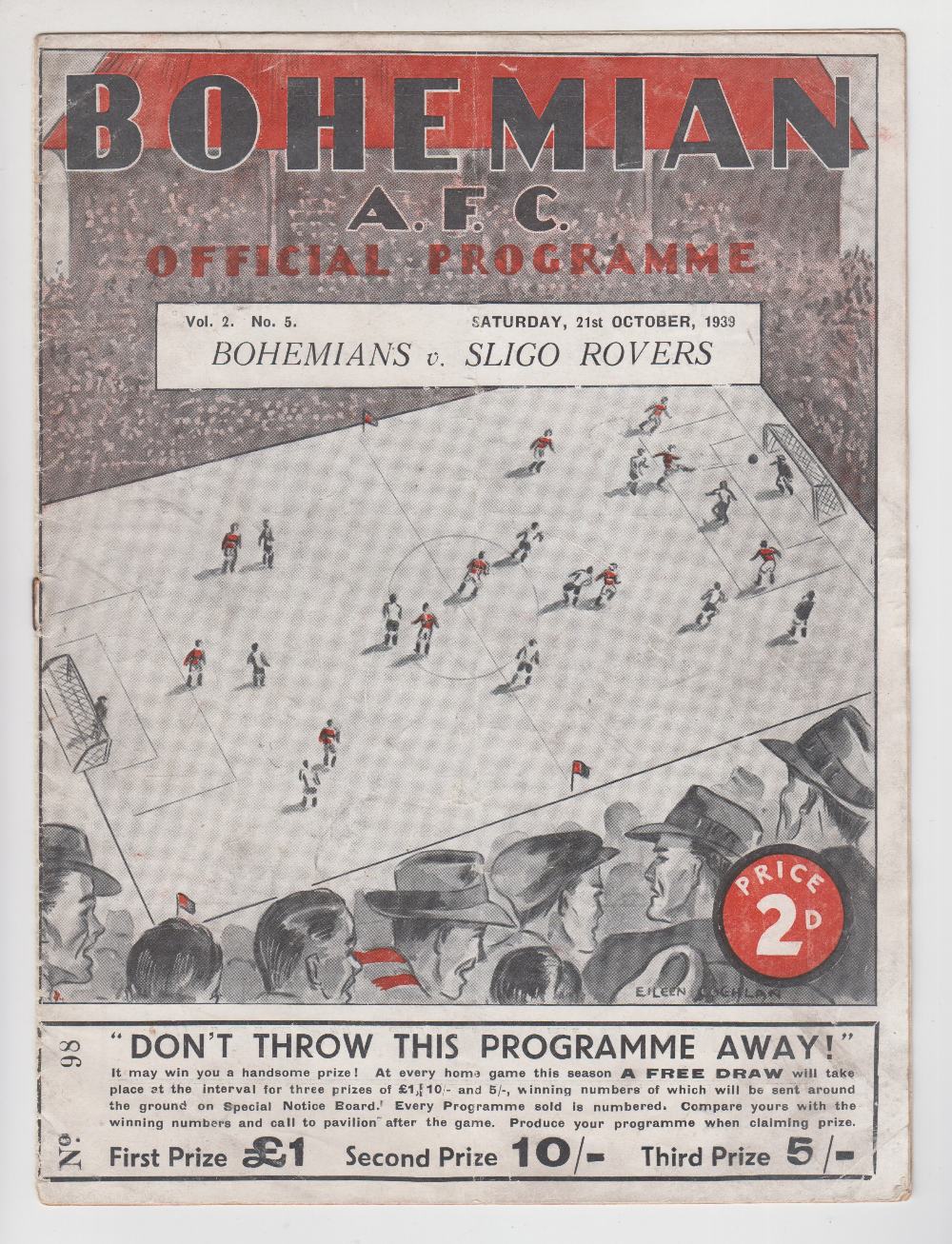 Football programme, Irish Republic, Bohemians v Sligo Rovers 21st Oct 1939, Football Shield of
