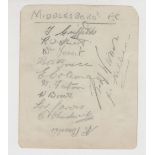 Football autographs, Middlesbrough FC, autograph album page mid 1930's signed by 12 players inc.