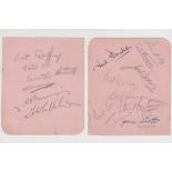 Football autographs, 2 autograph album pages, wartime period c1945 bearing 12 signatures of