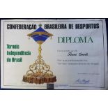 Football, Brazil, large colour diploma issued in 1972 to Rene Courte from the Football