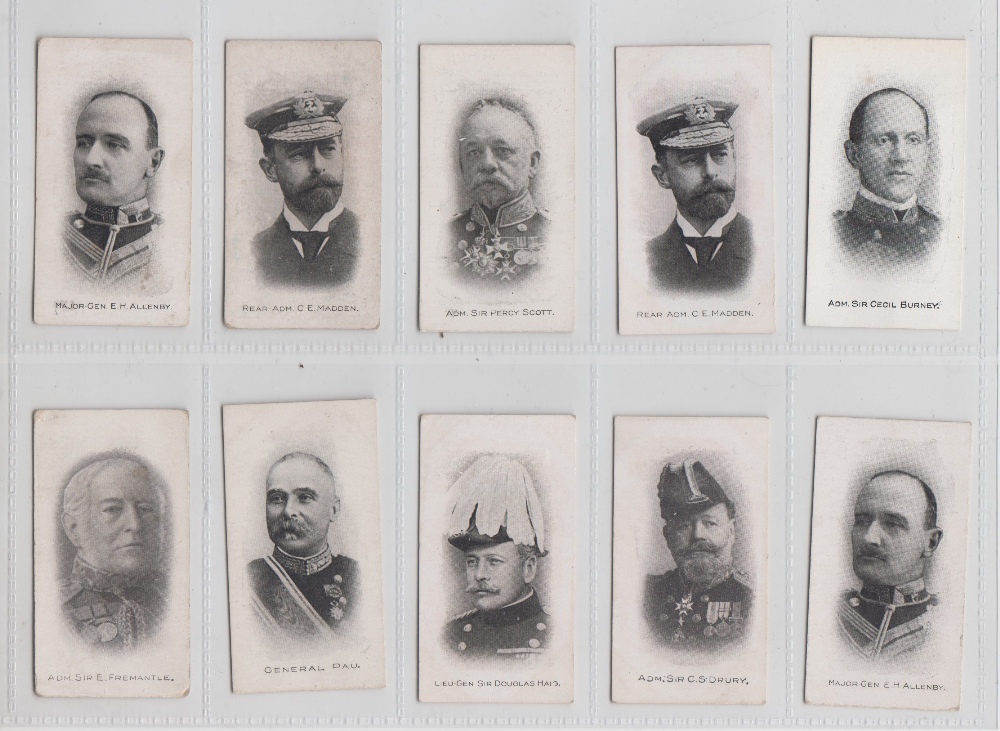 Cigarette cards, Taddy, Admirals & Generals - The War, 10 cards, nos 2, 6, 7 (x2), 9, 11 (x2), 12,