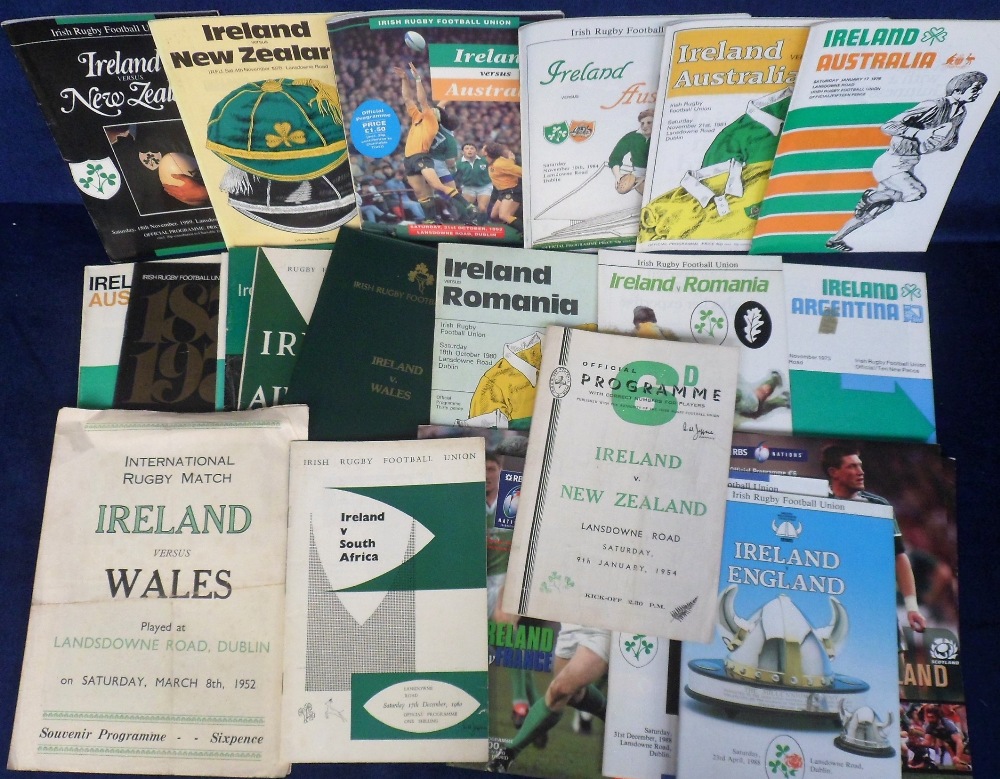Rugby Union programmes, a collection of 24 Irish International home programmes inc. New Zealand