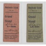 Football ticket stubs, Manchester United, two early ticket stubs hand-dated 'Mar 25/14' & hand