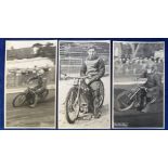 Speedway, three b/w postcard size photos showing Southampton Speedway Riders, Tom Oakey (action