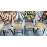 Matched set of four West Country hoop & stickback Windsor chairs with elm seats