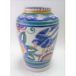 Poole Pottery vase decorated in the HE bluebird pattern shape no. 512, height 8cm (chip to rim)