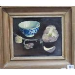 PATRICIA MYNOTT 'Chinese Bowl & Magnolia' Oil on board Monogram Signed & inscribed to the back