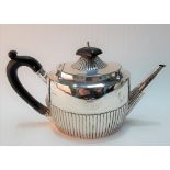 Victorian silver half fluted oval section bachelor teapot, London 1881, height 12cm, weight 11oz