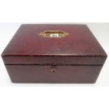 Victorian red Moroccan leather writing box with recessed brass handle, width 32cm.
