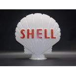 An original SHELL petrol white opaque glass petrol pump globe, with red painted lettering and