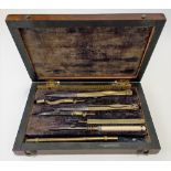 19th Century eight-piece draughtsman's set within rosewood hinged box, width 15.5cm