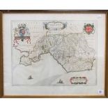 MAP - Glamorganshire, after JOHANNES BLAEU 'Glamorganensis Comitatus Vulgo' Hand coloured copper