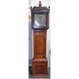 Oak & mahogany cased long case clock with brass 11.5 inch square dial signed Richard Stephens,