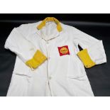 SHELL petrol forecourt/workshop white cotton coat with red SHELL motif on the breast pocket,