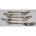 Victorian silver set of five Old English pattern table forks, London 1901, weight 12oz approx.