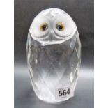 Large Swarovski crystal owl with coloured glass eyes, height 16cm (af).