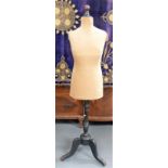 Early 20th Century dressmaker's dummy with baluster turned pedestal supports over triple outswept