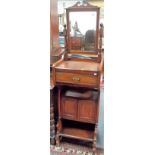 Victorian walnut gentleman's wash stand with rectangular bevel edged swivel mirror with turned