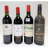 Four bottles of vintage red wine including 1977 Chateau Pavie St-Emilion; 1982 Chateau Liversan