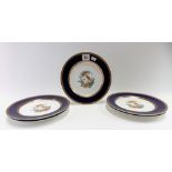 Early 20th Century Mintons set of five dessert plates printed and painted with an exotic bird