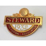 A 1932 Football Association 'STEWARD' gilt metal & enamel badge, London, width 43mm approx.