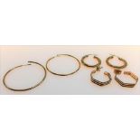 Three pairs of 9ct gold hoop earrings, weight 5.2g approx.