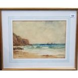 JOHN THOMAS RICHARDSON Cornish Coast Watercolour Signed 26cm x 36cm