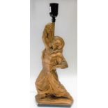 Art Deco painted plaster figural table lamp base modelled as two dancers, height 50cm.